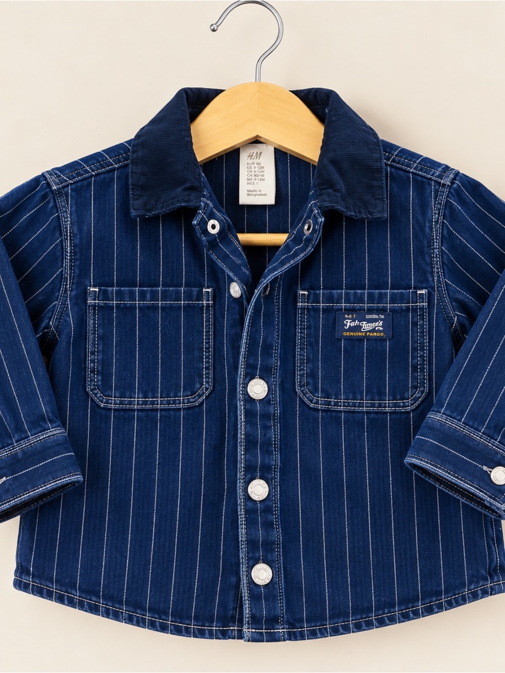 H&M Navy Pinstripe Jean Jacket with Dark Collar